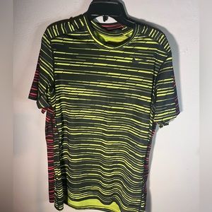 Two Nike Dri Fit SS Lime and Black  Red and Black Crew Neck Tees Both Fitted